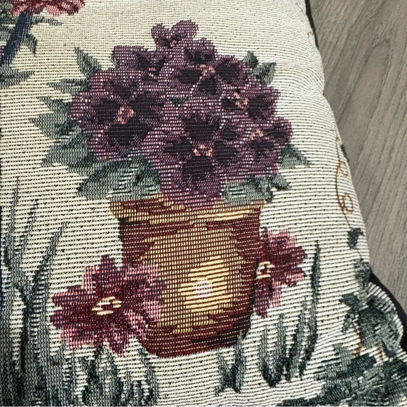 Needlepoint Tapestry Throw Pillow Watering Can Floral Spring 12x17 Easter Garden - Picture 4 of 12